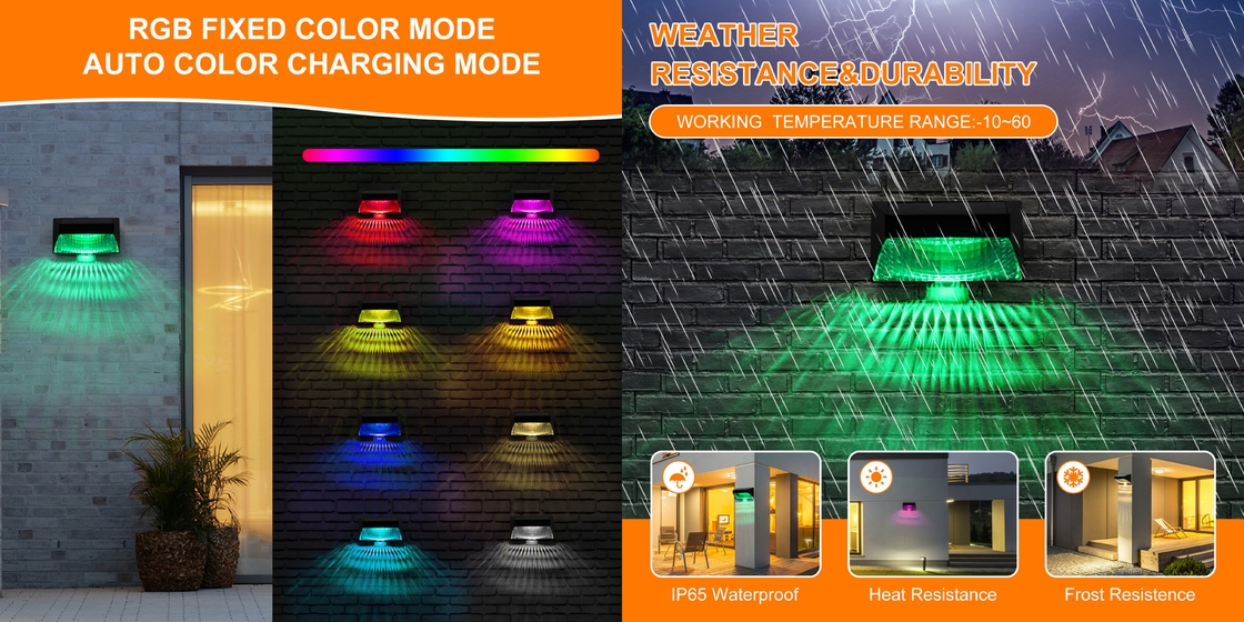 Ip65 à prova dwaterproof água ao ar livre luzes de parede de paisagem solar led luz colorida