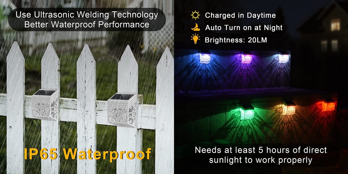 luzes postas solares da paisagem para a lâmpada da decoração do diodo emissor de luz da luz do jardim da parede da cerca