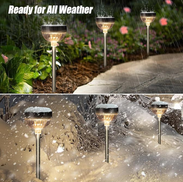 600mAh Bateria IP65 Impermeável Iluminação solar de jardim Branco quente 100LM Brilho por 8-10 horas