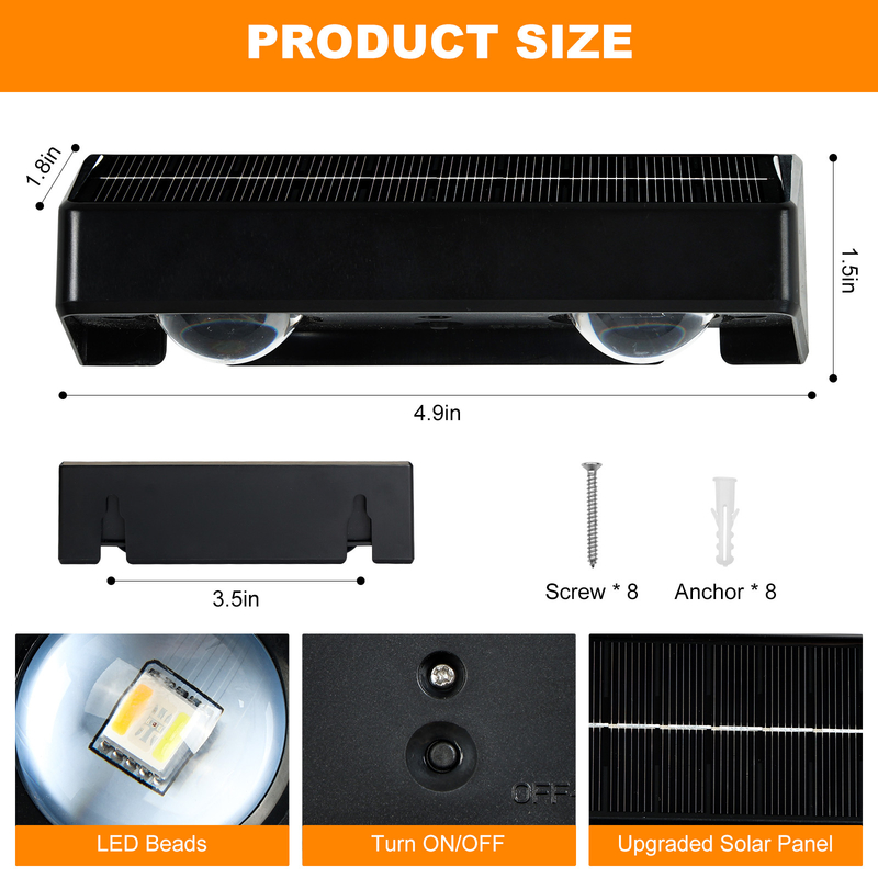 Bateria Silício monocristalino 2V / 150MA Luz de vedação solar 131 * 45 * 39mm Tempo de trabalho 15 horas