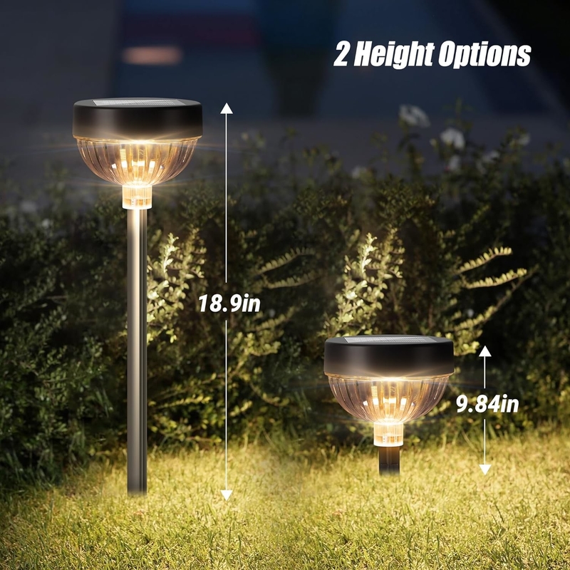 Luz de estaca solar com função de ligação/desligação automática e duas luzes LED para iluminação exterior brilhante