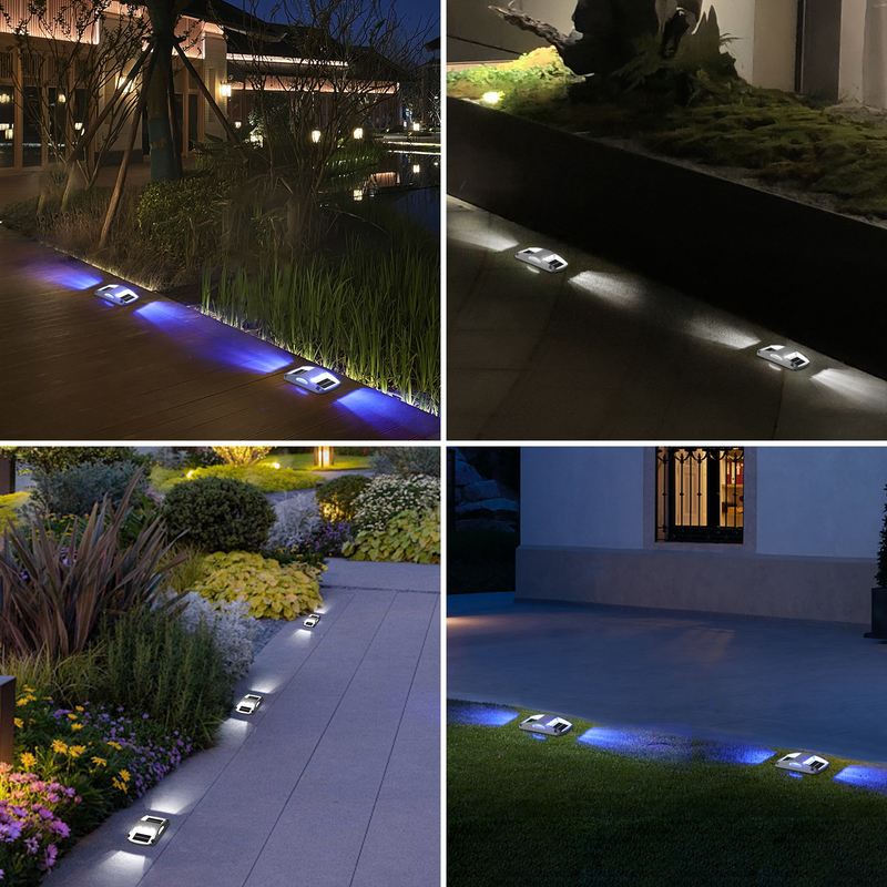 20 lumens Alumínio Luzes de doca solar LED azul/branco frio Instalação de parafuso de 4 pacotes
