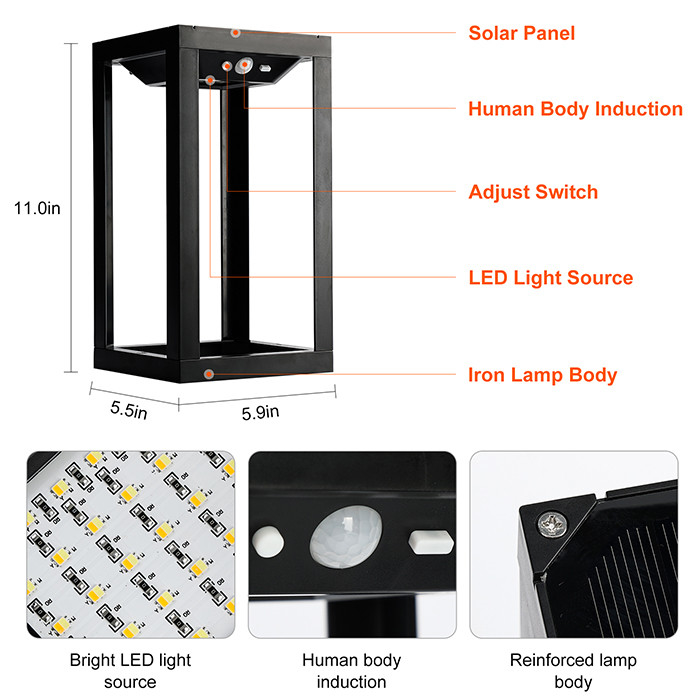Lâmpada solar exterior para jardim Iluminação solar exterior para casa, garagem, frente, varanda