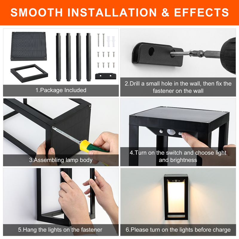 Lâmpada solar exterior para jardim Iluminação solar exterior para casa, garagem, frente, varanda