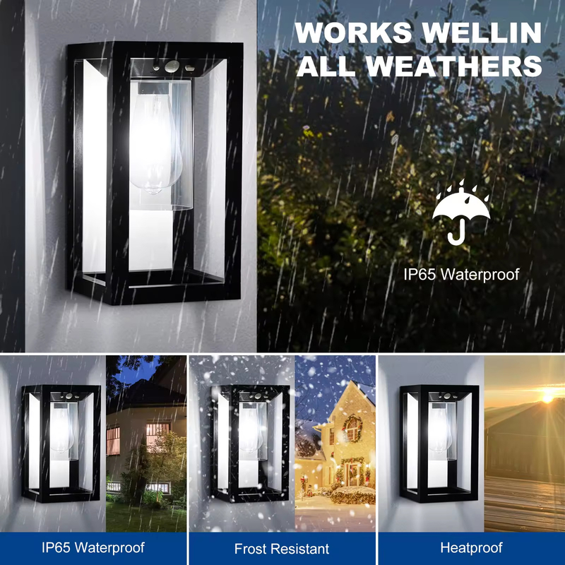 Sensor de movimento Luz solar de varanda Iluminação exterior IP65 Sconce Lâmpada de lanterna de parede Para porta de entrada de pátio Decorativo