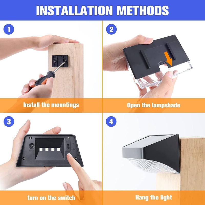 Lâmpada de parede de terraço à prova d'água exterior LED Iluminação solar luminosa Iluminação de parede para cercas de jardim Parede exterior