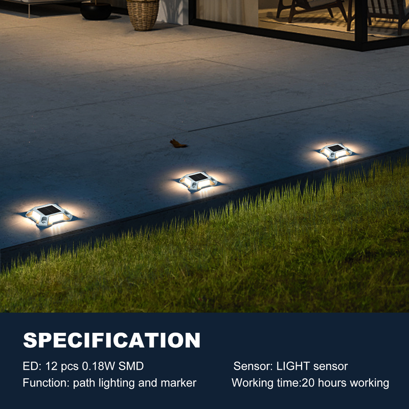 Pavimentação exterior de alumínio ligado led, pernas de estrada, montagem de trilhos, energia solar, jardim, decoração, terra, terraço, doca, luz de piso