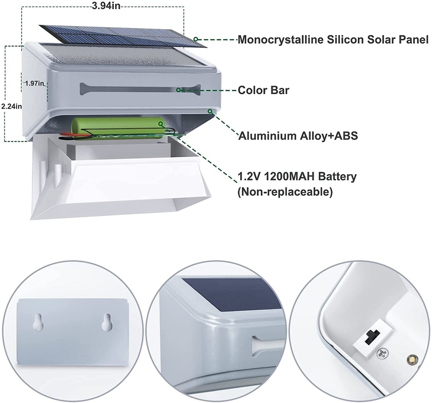 200g 3PCS resistente à água Solar exterior luz de parede RGB Panel solar branco quente Bateria de lítio ternar