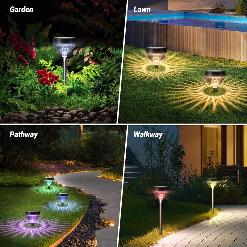 Lâmpada LED RGB IP65 Área exterior à prova d'água Lâmpada de estaca solar com ligação/desligação automática e tempo de trabalho de 15 horas