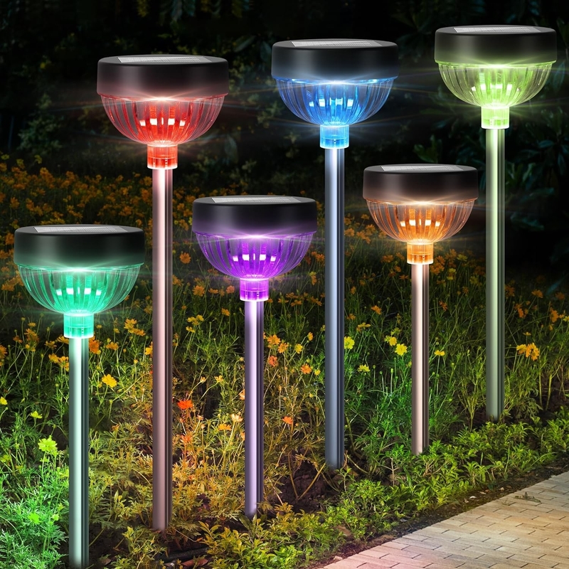 Lâmpada LED RGB IP65 Área exterior à prova d'água Lâmpada de estaca solar com ligação/desligação automática e tempo de trabalho de 15 horas