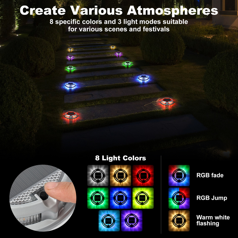 1200mAh Bateria RGB Solar Deck Light para iluminação exterior duradoura 110 * 22MM