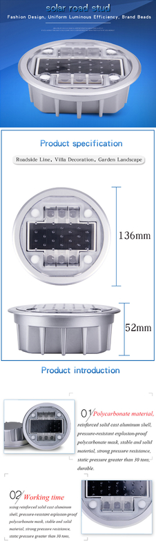 Lâmpadas de LED de energia solar de liga de alumínio PC marcador de estrada solar durável