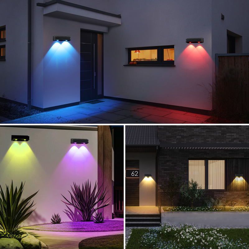 Portas de pátio brancas quentes vedação terraço iluminação de jardim impermeável pequena lâmpada de passo exterior solar para cima e para baixo luzes de parede