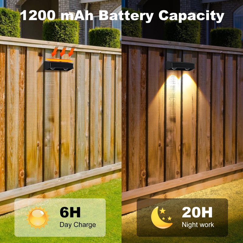 Portas de pátio brancas quentes vedação terraço iluminação de jardim impermeável pequena lâmpada de passo exterior solar para cima e para baixo luzes de parede