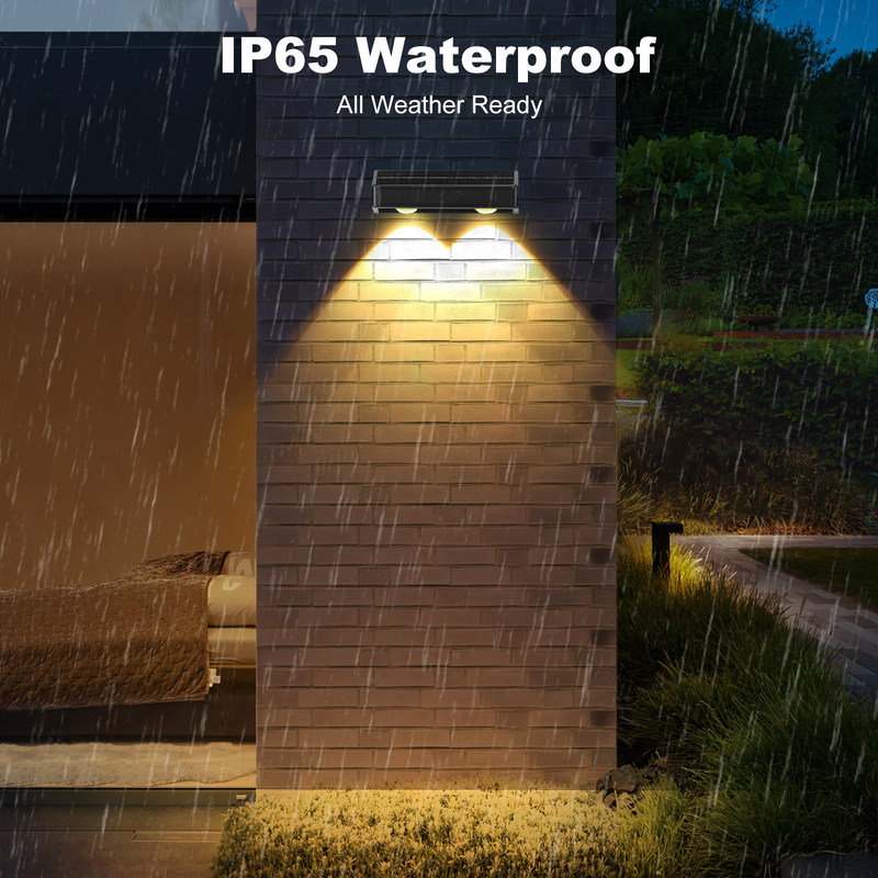 Portas de pátio brancas quentes vedação terraço iluminação de jardim impermeável pequena lâmpada de passo exterior solar para cima e para baixo luzes de parede