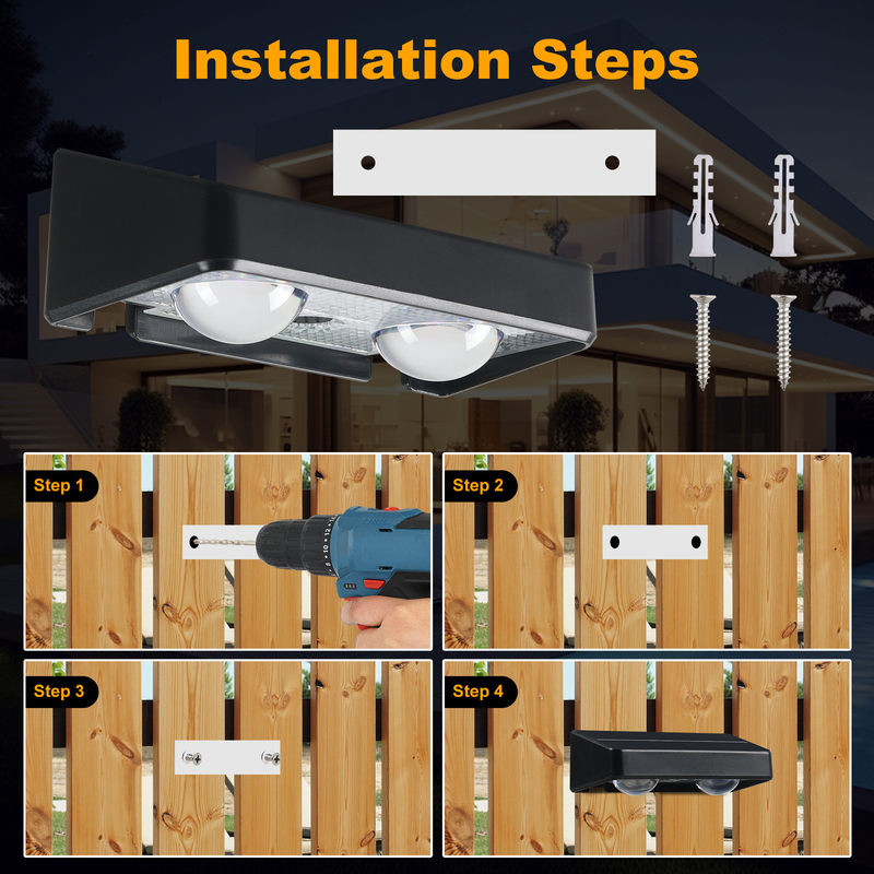 Portas de pátio brancas quentes vedação terraço iluminação de jardim impermeável pequena lâmpada de passo exterior solar para cima e para baixo luzes de parede