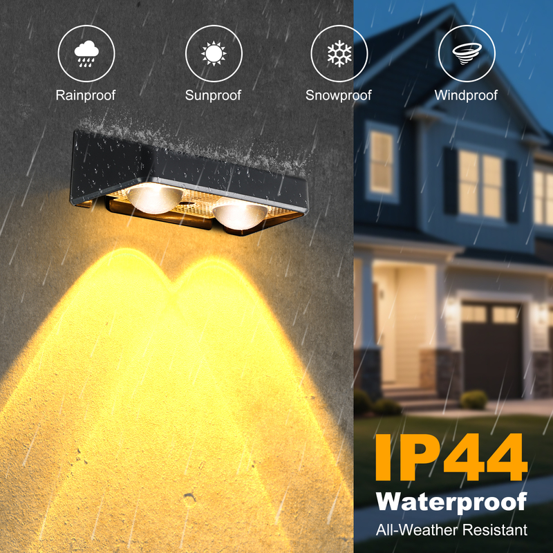 Portas de pátio brancas quentes vedação terraço iluminação de jardim impermeável pequena lâmpada de passo exterior solar para cima e para baixo luzes de parede