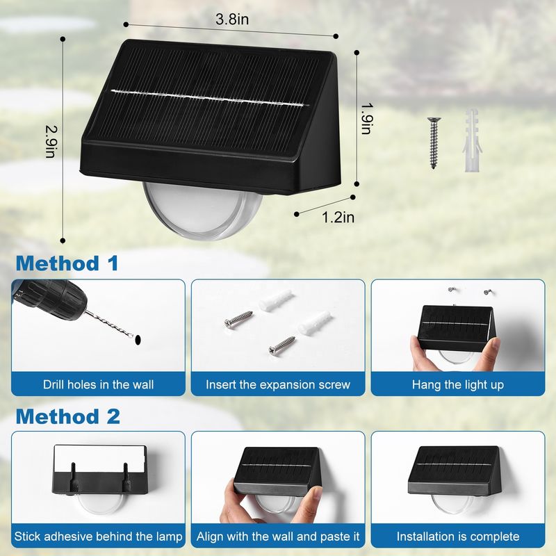 Luzes de Degrau LED Solares para Exterior IP65 à Prova d'Água 7 Cores RGB