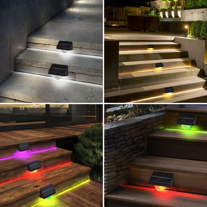 Luzes de Degrau LED Solares para Exterior IP65 à Prova d'Água 7 Cores RGB