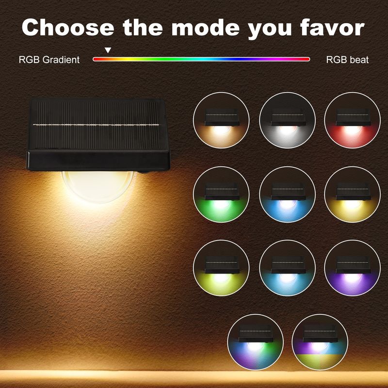 Luzes de Degrau LED Solares para Exterior IP65 à Prova d'Água 7 Cores RGB