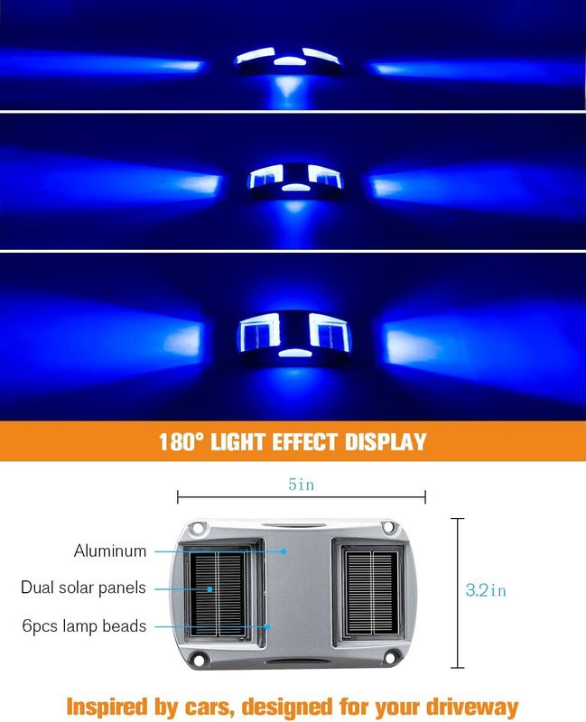 6 Lâmpada LED IP68 Iluminação solar à prova d'água com 5000K de luz diurna para iluminação sem fio de trilhos de estrada